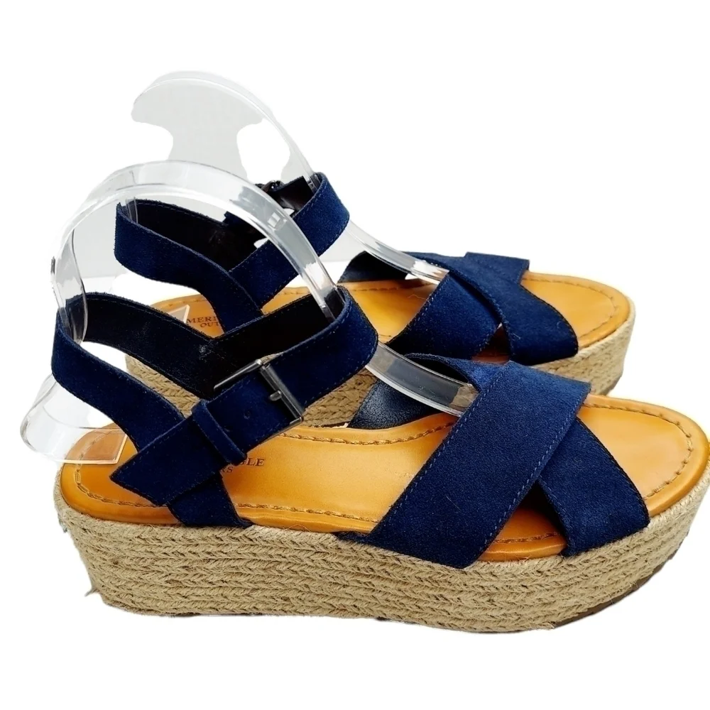 American Eagle Women's Size 9 Espadrille Sandal Platform Strappy Navy Suede EUC - Picture 10 of 13